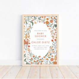 レトロモダングルーヴィ燃えたオレンジ色の赤ちゃんシャワー ポスター