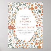 レトロモダングルーヴィ燃えたオレンジ色の赤ちゃんシャワー ポスター (正面)