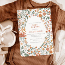 レトロモダングルーヴィ燃えたオレンジ色の赤ちゃんシャワー