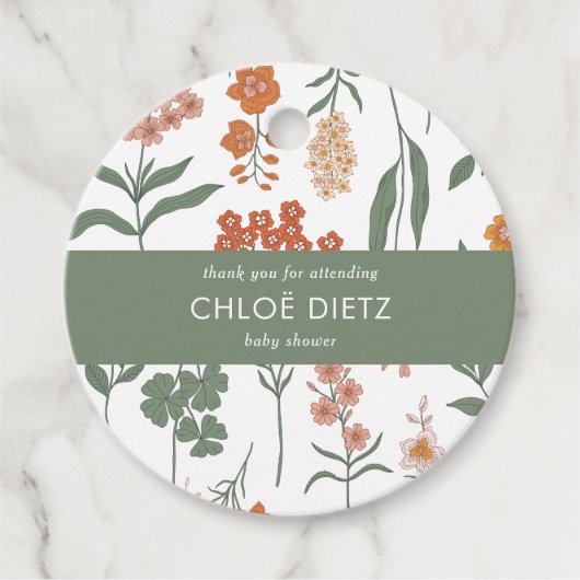 レトロモダングルーヴィ赤ちゃんシャワーありがとう フェイバータグ (正面)