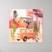 レトロモダンコラージュのアイコン砂漠のスペースマン キャンバスプリント (正面)