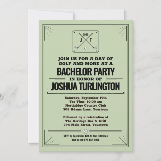 レトロモダンゴルフパーティー バチェラーの誕生日パーティー 招待状 (正面)