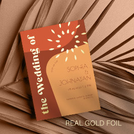 レトロモダンサンセットオレンジ金ゴールド 箔招待状