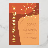 レトロモダンサンセットオレンジ金ゴールド 箔招待状 (正面)