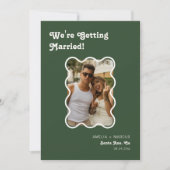 レトロモダンシック市松模様にテラコッタ日付を保存 招待状 (正面)