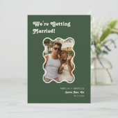 レトロモダンシック市松模様にテラコッタ日付を保存 招待状 (スタンド正面)