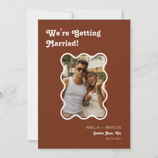 レトロモダンシック市松模様にテラコッタ日付を保存 招待状 (正面)