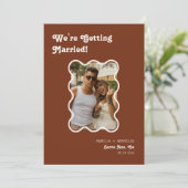 レトロモダンシック市松模様にテラコッタ日付を保存 招待状 (スタンド正面)