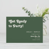 レトロモダンシック濃い緑市松模様に日付を保存 招待状 (スタンド正面)