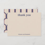 レトロモダンジオメトリックベージュブルーカスタムウェディング サンキューカード (正面/裏面)