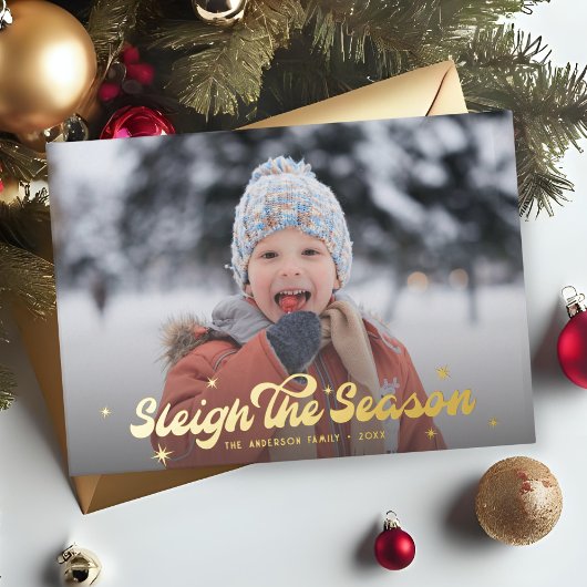 レトロモダンスレイザシーズンフォトクリスマス 箔シーズンカード