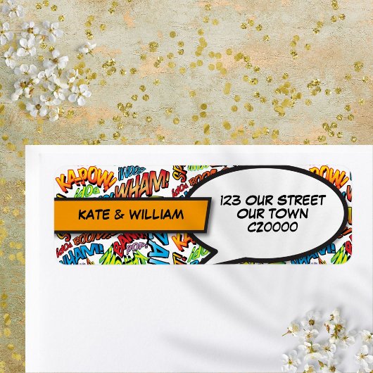 レトロモダンスーパーヒーロー漫画ブック差出人住所 ラベル