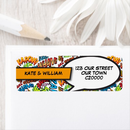 レトロモダンスーパーヒーロー漫画ブック差出人住所 ラベル (インサイチュ)