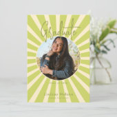 レトロモダンセージグリーン日が差すこと写真卒業 招待状 (スタンド正面)