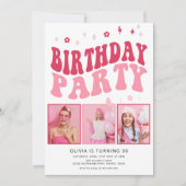 レトロモダンタイポグラフィピンク写真30歳の誕生日 招待状 (正面)