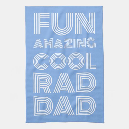 レトロモダンタイポグラフィ素晴らしいパパおもしろいライトブルー キッチンタオル (縦)