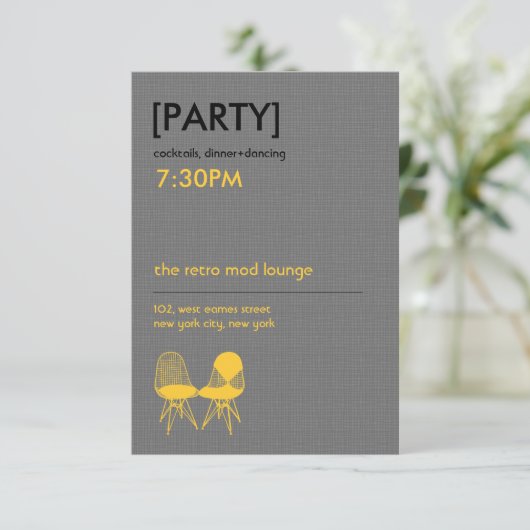レトロモダンチェアペアエイムズウェディングレセプション 招待状 (スタンド正面)