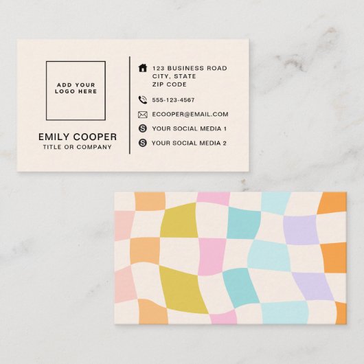 レトロモダンチェッ市松模様にクボードのロゴカスタム 名刺 (正面/裏面)