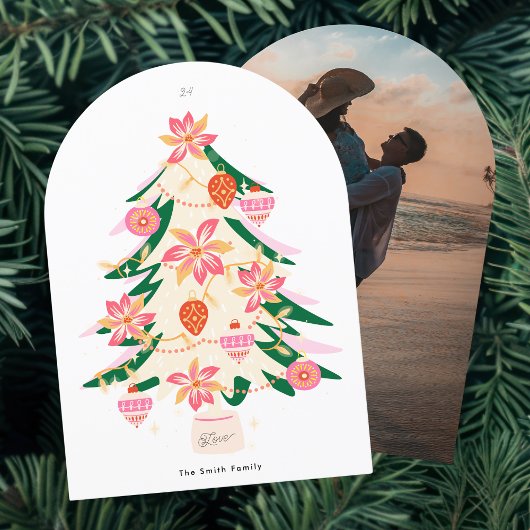 レトロモダンツリー1フォトアーチクリスマスカード 招待状