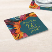 レトロモダンティール（緑がかった色）オレンジ75誕生日 スクエアペーパーコースター (アングル)