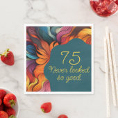 レトロモダンティール（緑がかった色）オレンジ75誕生日 スタンダードランチョンナプキン (インサイチュ)