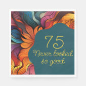 レトロモダンティール(緑がかった色)オレンジ75誕生日 スタンダードランチョンナプキン (正面)