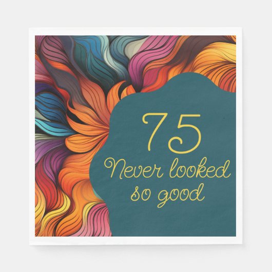 レトロモダンティール（緑がかった色）オレンジ75誕生日 スタンダードランチョンナプキン (正面)