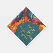 レトロモダンティール（緑がかった色）オレンジ75誕生日 スタンダードランチョンナプキン (角)