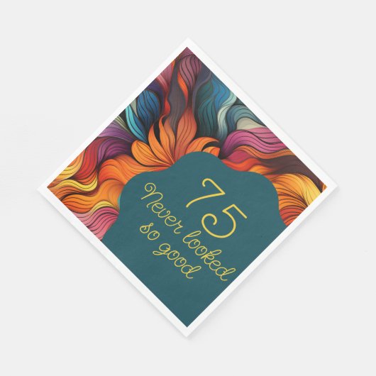 レトロモダンティール(緑がかった色)オレンジ75誕生日 スタンダードランチョンナプキン (角)