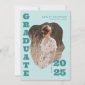 レトロモダンティール（緑がかった色）タイポグラフィ2写真卒業 招待状 (正面)