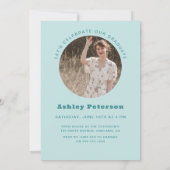 レトロモダンティール（緑がかった色）タイポグラフィ2写真卒業 招待状 (裏面)