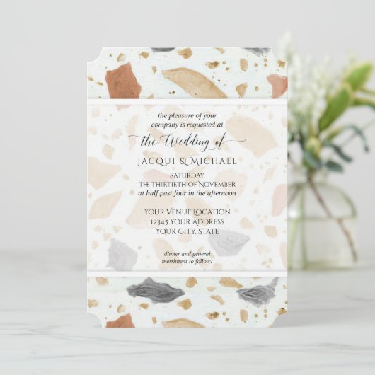 レトロモダンテラゾテラコッタ抽象芸術結婚ズ 招待状 (スタンド正面)