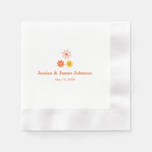 レトロモダンデイジーカップルネーム結婚ズナプキンス 縁ありカクテルナプキン (正面)