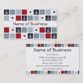 レトロモダンネイビーとレッドいかりガーリーハート 名刺 (正面/裏面)