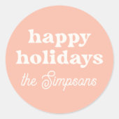 レトロモダンハッピーホリデイズパステルピンククリスマス ラウンドシール (正面)