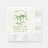 レトロモダンバチェロレットグリーンペーパーナプキンス 縁ありカクテルナプキン (正面)