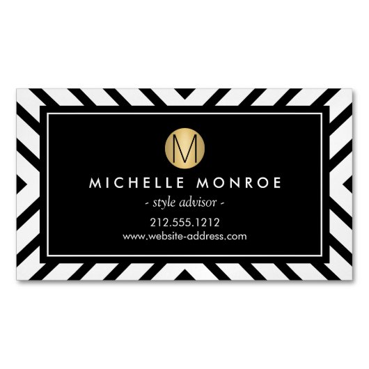 レトロモダンパターン金ゴールドモノグラム磁気 マグネット名刺 (正面)