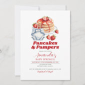 レトロモダンパンケーキおむつベビーシャワーピンク 招待状 (正面)