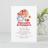 レトロモダンパンケーキおむつベビーシャワーピンク 招待状 (スタンド正面)