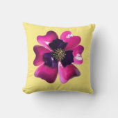 レトロモダンパープルパンジー花オンバターイエロー クッション (正面)
