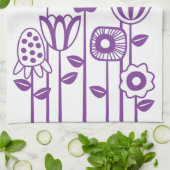 レトロモダンパープルフラワーガーデン キッチンタオル (折り畳み)