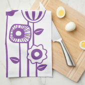 レトロモダンパープルフラワーガーデン キッチンタオル (四つ折り)