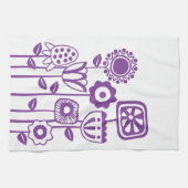 レトロモダンパープルフラワーガーデン キッチンタオル (横)
