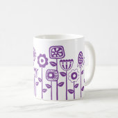 レトロモダンパープルフラワーガーデン コーヒーマグカップ (正面右)
