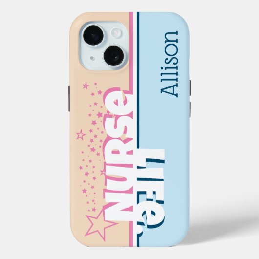 レトロモダンピンクとブルーナースライフパーソナライズされた Case-Mate iPhoneケース (裏面)