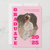 レトロモダンピンクタイポグラフィ2写真卒業 招待状 (正面)