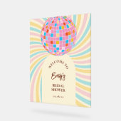 レトロモダンピンクディスコボールブライダルシャワー歓迎 アクリルサイン (傾斜)