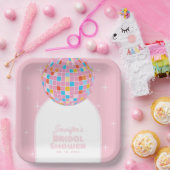 レトロモダンピンクディスコボール70s 80sブライダルシャワー ペーパープレート (パーティー)