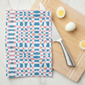 レトロモダンピンクブルーチェッカーボード抽象芸術 キッチンタオル (四つ折り)