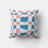 レトロモダンピンクブルーチェッカーボード抽象芸術 クッション (裏面)